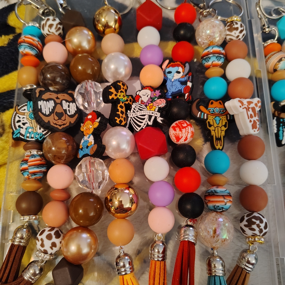 Colorful Beaded Keychains with Charms